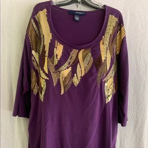 Purple top with flames of gold and purple sequins